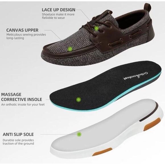 OrthoComfoot Mens 14 Orthopedic Walking Shoes Arch Support Slip-On Brown Loafers - Picture 5 of 7